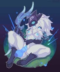 animated anthro anthro_penetrated blue_penis camotli female_focus female_penetrated forest_background furry kindred lamb_(league_of_legends) league_of_legends masturbation rubbing_clitoris tagme