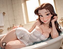 1girls ai_generated ass barefoot barepixels07 beauty_and_the_beast_(1991_film) belle_(beauty_and_the_beast) breasts brown_eyes cleavage disney disney_princess high_resolution highres light-skinned_female light_skin long_hair mature_female medium_breasts natural_breasts patreon_username perfect_body red_hair slim_waist solo thick_thighs thighs uncensored watermark wet wet_body wide_hips