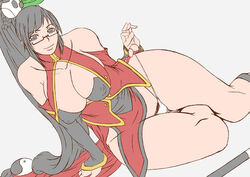 1girls blazblue breasts female glasses large_breasts litchi_faye_ling panties papepox2 pubic_hair smile solo underwear