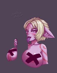ahe_gao big_breasts big_penis elf elf_ears leduckyarts licking_penis oc original_character purple_skin shortstack titjob white_hair yordle yordle_on_human