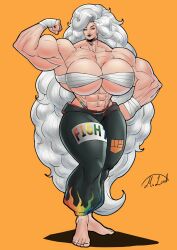 abs artemis_prismatica bandages bandages_around_breasts breasts female female_only flexing flexing_arms looking_at_viewer muscular muscular_female posing very_long_hair white_hair