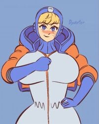 1boy 1girls about_to_burst animated apex_legends barely_contained barely_contained_breasts barely_fits blonde_hair breasts breasts_too_big bursting_breasts dynoxter huge_breasts nipples oral oral_sex sex tight_fit too_tight undersized_clothes undersized_clothing unzipped unzipped_bodysuit wattson_(apex_legends) zipper
