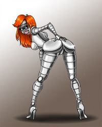 1girls ass back_view bender_bending_rodriguez bent_over breasts built-in_high_heels color female female_only futurama grey_skin hair high_heels humanoid large_breasts looking_back mtf_transformation nude orange_hair robot robot_girl rule_63 solo tagme transformation