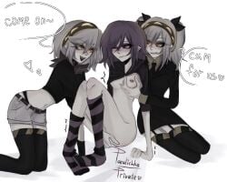 breasts female female_only fingering_pussy humanized j_(murder_drones) lesbian murder_drones naked_female paralichka squirt threesome uzi_(murder_drones) v_(murder_drones) yuri_threesome