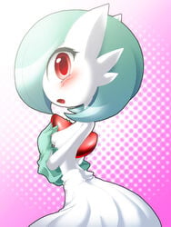 1girls blush breasts clothes color female female_gardevoir female_only female_pokemon gardevoir hair looking_left nintendo nipples open_eyes open_mouth pokemon pokemon_(species) pokemon_rse red_eyes shiny_gardevoir shiny_pokemon short_hair side_view solo tagme teal_hair topless white_skin