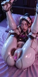 absurdres ahe_gao ai_generated arms_behind_head arms_up aroused ass_visible bed best_quality black_hair bodysuit breasts_out curvy cybernetic cyberpunk cyborg detailed_background dripping drool explicit facial_markings female glasses glossy_skin hair_bun heart-shaped_pupils highres huge_ass huge_breasts indoors large_breasts legs_raised legs_up lipstick looking_at_viewer lying marathon_(bungie) masterpiece mechanical_legs neon nipples nsfw on_back open_mouth ponytail purple_eyes purple_lighting pussy pussy_juice red_lipstick robot_girl robotic_legs round_eyewear saliva sci-fi sheets_on_bed skin_tight solo spread_legs steam sweat tattoo thick_thighs thief_(marathon) tongue_out velairi_kim voluptuous wet wide_hips