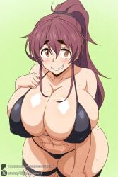 1female 1girls 2026 ai_generated artist_name big_ass big_breasts bikini black_bikini blush breasts brown_eyes brown_hair cleavage covered_nipples curvy female female_only fishnet_thighhighs fishnets gradient_background green_background hi_res high_quality high_resolution highres huge_ass huge_breasts long_hair looking_at_viewer navel patreon patreon_username ponytail smile solo sweat swimsuit thick_eyebrows thick_thighs thighhighs thighs unjobdespiert ushichichi ushichichi_tabehoudai! ushichichi_tabehoudai!_the_animation watermark web_address