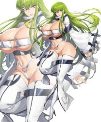 1girls 2020s 2026 ass breasts breasts_bigger_than_head c.c. code_geass female female_only flowing_hair full_body green_hair gurimjang high_heel_boots huge_breasts large_ass light_skin long_hair partially_clothed skimpy skimpy_clothes solo standing_on_one_leg yellow_eyes