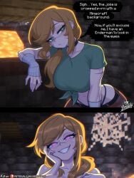 alex_(minecraft) censored cropped enderman implied_penetration implied_sex mind_control minecraft orange_hair purple_eyes srbready underground