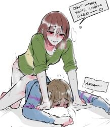 1futa 1girls chara encouragement face_down_ass_up frisk from_behind_position futa_on_female futadom futanari laying_on_stomach lesbian_sex nikomochi praise praise_kink prone_bone undertale undertale_(series) vaginal_penetration wholesome yuri