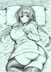 1girls 2d 2d_(artwork) artist_request ass ass_focus back back_view bangs bed big_ass big_breasts big_thighs black_and_white black_hair blunt_bangs blush blush_lines blushing blushing_female bottomless breasts bubble_butt curvaceous curvy curvy_female curvy_figure dakimakura dakimakura_design fat_ass fat_thighs female female_only gluteal_fold greyscale hoodie hourglass_figure huge_ass huge_breasts huge_thighs inabakumori large_ass large_breasts large_thighs long_hair looking_at_viewer looking_back lying lying_on_bed lying_on_side lying_on_stomach monochrome mv_character no_panties on_bed open_mouth osage-chan plump plump_ass plump_thighs round_ass sketch sketch_page slim_waist solo solo_female thick_ass thick_thighs thighhighs thighs tight_clothing twintails underass voluptuous voluptuous_female wide_hips