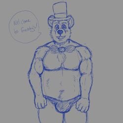 1boy anthro anthro_male anthro_only anthro_solo bear bow_tie bowtie buck_teeth buckteeth bulge clothed clothes clothing cupcakekangaroo dialogue digital_media_(artwork) english english_dialogue five_nights_at_freddy's fnaf freddy_(fnaf) fur furry furry_male furry_only furry_solo grey_background hat male male_anthro male_furry male_only navel no-human no_human no_humans no_visible_genitalia non-human non-human_only only_furry only_male open_mouth pecs plain_background png questionable simple_background sketch solo solo_anthro solo_furry solo_male speech_bubble speedo standing standing_up suggestive teeth thong top_hat tophat uncolored ursid ursine video_games