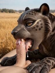 ai_generated big_claws black_claws blowjob claws claws_on_penis cock cumshot dick felid feline human human_penis panther sharp_claws sperm sperm_cell tagme video