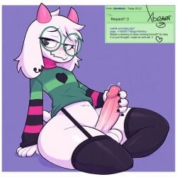 1boy armwear crossdressing deltarune femboy femboy_only feminine_male furry goat jerking jerkingoff legwear male male_only ralsei ralsei_with_white_fur request stockings stroking_penis tagme thighhighs toby_fox white_body white_fur xbeart
