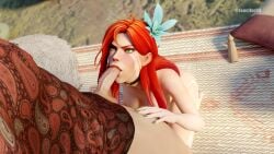 1boy 1boy1girl 1girl1boy 3d 3d_(artwork) angry angry_face blender blowjob breasts chocker collar dota dota_2 female green_eyes joocifer kneeling lyralei lyralei_the_whoreranger nails nails_painted nipples red_hair slut_collar windranger