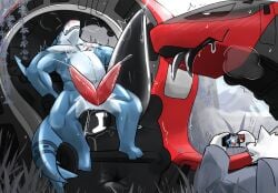 anal_penetration anal_sex anatomically_incorrect animate_inanimate anthro anthro_only arsa_pic excessive_genital_fluids excessive_precum furry ivxair3p penetration penis phone_screen precum_drip precum_on_penis sex shark_humanoid tentacle_penis train unrealistic_proportions wolf_humanoid