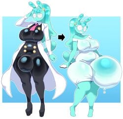 1futa alien angstrom big_bulge blue_body bulge cellphone clothing coat electronics eyewear footwear futanari glasses gynomorph hair hi_res high_heels huge_bulge humanoid hyper_bulge intersex lab_coat phone platform_footwear platform_heels ponytail shirt shoes smartphone solo tail topwear unitard