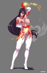 bishoujo_senshi_sailor_moon black_hair breasts color dmitrys female female_only fire front_view hair human large_breasts long_hair nipples rei_hino sailor_mars solo standing tagme thighhighs vulva