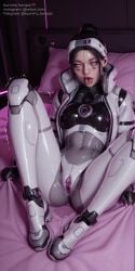 absurdres ahe_gao ai_generated aroused ass_visible bed best_quality black_hair bodysuit breasts_out curvy cybernetic cyberpunk cyborg detailed_background dripping drool explicit facial_markings female glasses glossy_skin hair_bun heart-shaped_pupils highres huge_ass huge_breasts indoors large_breasts legs_raised legs_up lipstick looking_at_viewer lying marathon_(bungie) masterpiece mechanical_legs neon nipples nsfw on_back open_mouth pink_lighting ponytail purple_eyes purple_lighting pussy pussy_juice red_lipstick robot_girl robotic_legs round_eyewear saliva sci-fi sheets_on_bed skin_tight solo spread_legs steam sweat tattoo thick_thighs thief_(marathon) tongue_out velairi_kim voluptuous wet wide_hips