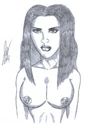 breasts bust_portrait female female_only front_view human looking_at_viewer nipples salma_hayek solo tagme traditional_media_(artwork)