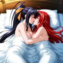 2girls ai_generated akeno_himejima animated bed bedroom bedroom_sex big_ass big_breasts breasts_touching_each_other closed_eyes female female_only french_kiss girlfriends high_school_dxd hugging_each_other hugging_partner in_bed kissing large_breasts large_breasts_lesbian lesbian_couple lesbian_kiss lesbian_sex mp4 naked nude nude_female rias_gremory sound tagme video wife_and_wife yuri