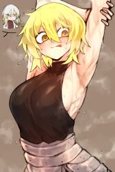 armpit_crease armpit_fetish armpits don_quixote_(limbus_company) limbus_company project_moon sancho_(limbus_company) shigezie sweat sweaty sweaty_armpits
