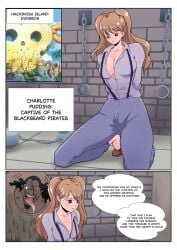blonde_hair brown_eyes caribou_(one_piece) chained_up charlotte_pudding female male mrpheromones one_piece prison prisoner sad sinister_smile swamp
