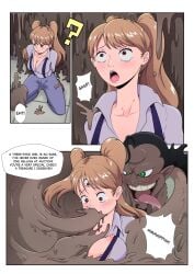 blonde_hair bound brown_eyes captured_heroine caribou_(one_piece) charlotte_pudding female gagged male mrpheromones one_piece prisoner sinister_smile surprised_expression surprised_eyes surprised_face swamp