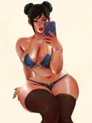 1girls 2d 2d_(artwork) asian asian_female ass azuma_yasuo azumaarts belly_button big_ass big_breasts bikini bikini_bottom bikini_top breasts brown_hair capcom chun-li chun-li_(street_fighter_6) curvaceous curvaceous_female curvaceous_figure curvy curvy_body curvy_female curvy_figure curvy_hips female female_only highres hourglass_figure hourglass_figured_female huge_ass large_breasts light-skinned_female light_skin looking_at_viewer mature mature_female milf nail_polish seductive_look selfie selfie_pose sitting sitting_down slim_waist solo stockings street_fighter street_fighter_6 swimsuit tagme thick_thighs tied_hair voluptuous voluptuous_body voluptuous_female white_background wide_hips