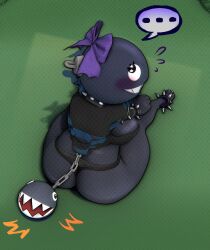 3d 3d_(artwork) anthro big_ass big_breasts black_body black_skin blush chain_chomp chains clothed huge_ass lobbyandwoopy nintendo outdoors second_life sharp_teeth sitting super_mario_bros. tagme tail topwear