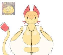 1anthro 1girls anthro arms_behind_back big_breasts blush_lines boobs_bigger_than_head breasts_bigger_than_head cat_ears cat_girl cat_tail closed_eyes closing_eyes dandy's_world dandys_world facial_crest fangs feline female halodouble meme meme_in_the_background meme_reference my_mom_is_kinda_homeless no_sleeves please_speed_i_need_this red_ears ripped_clothing ripped_shirt roblox roblox_game scraps_(dandy's_world) shirt shitpost solo solo_female sweat tagme tail thinknoodles toon_(dandy's_world) trying_not_to_laugh whiskers white_background white_clothing white_shirt yellow_body yellow_skin