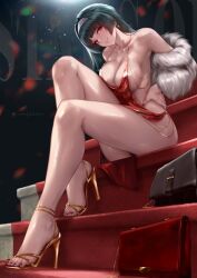 1girls ass astra_yao big_ass big_breasts big_thighs black_hair breasts clothed clothing dress feet female female_focus female_only high_heels huge_ass huge_thighs light-skinned_female light_skin long_hair looking_at_viewer partially_clothed partially_clothed_female queasy_s red_dress red_eyes red_toenails smile smiling smiling_at_viewer stairs thick_thighs thighs toes zenless_zone_zero