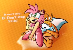 absurd_res amy_rose anonymous_artist anthro balls balls_grab blush bodily_fluids canid canine checkered_background cum cum_in_pussy cum_inside cum_overflow duo ejaculation eulipotyphlan female forced fox genital_fluids genitals hedgehog hi_res male male/female mammal on_bottom on_top pattern_background pussy rape reverse_cowgirl_position sega sex simple_background sonic_(series) sonic_the_hedgehog_(series) tails tails_the_fox tears text
