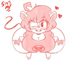 anthro beauty_mark big_breasts breasts fat female fur glasses gwen_martin heart huge_thighs mario_(series) mouse shortstack super_mushroom sweetspicymann thick_thighs wide_hips wink