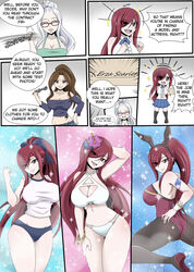 blue_eyes brown_eyes brown_hair bunnysuit cana_alberona comic cosplay erza_scarlet fairy_tail ggc glasses high_heels mirajane_strauss oppai red_hair white_hair