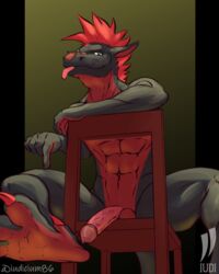 4:5 abs anthro chair circumcised claws dewclaw dragon feet foot_focus furniture genitals hi_res iudicium86 male male_only muscular paws penis reptile scalie solo toes tongue tongue_out wingless_dragon