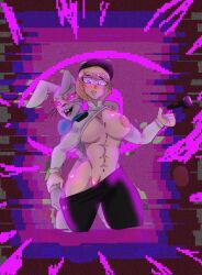 2girls abs artist_request athletic_female blonde_hair bunny_ears bunny_girl bunnysuit dubious_consent female female_only five_nights_at_freddy's five_nights_at_freddy's:_security_breach glitch glitchtrap_possession hypnosis imminent_sex large_breasts multiple_girls possession purple_background purple_eyes rabbit rabbit_ears selfcest vanessa_(fnaf) vanny_(fnaf) wide_hips yellow_hair