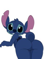 3:4 alien alpha_channel anthro ass back_markings big_ass big_butt black_eyes blue_body blue_fur blue_nose chest_tuft cute cute_face digital_media_(artwork) disney experiment_(lilo_and_stitch) eyebrows fur girly head_tuft hi_res lemonlime lilo_and_stitch looking_at_viewer looking_back male male_only markings notched_ear presenting raised_inner_eyebrows simple_background small_tail solo solo_male stitch thick_thighs transparent_background tuft wide_hips