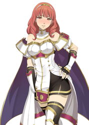 1girls belly_button celica_(fire_emblem) clothed clothed_masturbation embarrassed female female_only fingering fingering_self fire_emblem fire_emblem_echoes:_shadows_of_valentia fire_emblem_gaiden fully_clothed gloves gozaru masturbation nintendo red_hair shoulder_pads solo thighhighs third-party_edit touching_self vaginal_penetration white_panties