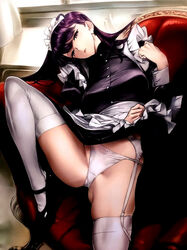 emotionless komi-san_wa_komyushou_desu komi_shouko maid maid_headdress maid_uniform nishieda pov pov_eye_contact purple_hair stockings thighhighs white_legwear white_panties