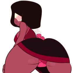 ass big_ass big_breasts blushmallet bottomless cameltoe cartoon_network garnet_(steven_universe) gem_(species) gem_fusion looking_at_viewer looking_back no_pants panties red_skin sarong short_hair steven_universe swimsuit thick_lips thick_thighs underboob