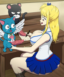 1girls 2boys anthro anthro_on_human before_sex big_ass big_balls big_breasts big_butt big_penis black_fur blonde_hair blue_fur bosomancer desk fairy_tail furry_balls happy_(fairy_tail) imminent_sex lucy_heartfilia panther_lily small_but_hung surprised_expression