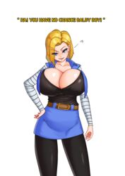 1girls android_18 blonde_hair blue_eyes cleavage curvy dragon_ball erect_nipples female huge_areolae huge_ass huge_breasts lcs puffy_nipples short_hair thick_lips voluptuous wide_hips