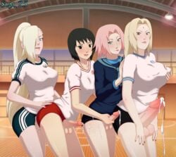 4futas adult alternate_costume balls basketball_court big_balls big_breasts big_penis black_hair blonde_hair bloomers breast_grab breasts clothed clothed_futanari clothed_sex clothing crotchless cum cum_inside dripping dripping_penis ejaculation erection from_behind futa_on_futa futa_only futanari grabbing_from_behind gym_clothes handjob huge_cock human indoors ino_yamanaka light-skinned_futanari lineup looking_at_viewer mostly_clothed multiple_futa naruto naruto_(series) naruto_shippuden older_futanari pale_skin penetration penis penis_grab penis_out penis_size_difference pink_hair precum puffy_nipples sakura_haruno scy_25 sex shirt shizune smile standing taken_from_behind teacher_and_student teenager tongue tongue_out tsunade uncensored younger_futanari