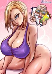 1girls android_18 blonde blonde_hair blue_eyes cameltoe cleavage curvy dragon_ball erect_nipples female gigantic_breasts huge_areolae huge_ass puffy_nipples r0771 renshirou renzaburo0771 short_hair thick_lips voluptuous wide_hips yellow_hair