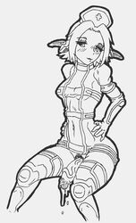 1futa animal_ears blush character_request dripping_cum futa_only futanari greatanteka monochrome nurse_cap nurse_uniform pubic_hair sketch small_breasts stockings tagme tagme_(character) veiny_penis white_background