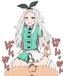 2boys anal anal_sex balls blend_s censor_bar censored clothed_male_nude_male femboy gay grey_hair hair_ribbon kanzaki_hideri long_hair male male/male male_only male_penetrating penis testicles thick_thighs thighhighs thighs yano