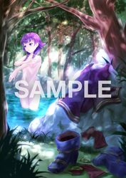 1girls areolae bath boots breasts clothes clothes_removed completely_nude day dress fire_emblem fire_emblem:_the_sacred_stones forest kazamidori1985 lute_(fire_emblem) navel nintendo nude nude_female outdoors purple_eyes purple_hair sample short_hair_with_long_locks skinny_dipping small_breasts solo washing water