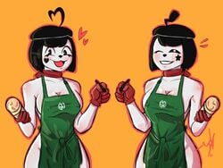 2girls :3 bonbon_(derpixon) chuchu_(derpixon) derpixon female female_only iced_latte_with_breast_milk meme mime mime_and_dash mime_girl multiple_girls naked_apron pac-man_eyes tagme