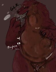 absurd_res anthro belly bodily_fluids canid canine canis digestion_noises digital_media_(artwork) drooling dungeons_and_dragons english_text excessive_drooling female female_pred fur genital_fluids genitals hasbro hi_res human humanoid looking_pleasured mammal mantivvhore neck_bulge nude open_mouth oral oral_vore pussy pussy_juice red_body red_fur rumbling_stomach saliva smile soft_vore solo stomach_bulge swallowing text tongue tongue_out unseen_character unwilling_prey unwilling_vore vore were werecanid werecanine werewolf wizards_of_the_coast wolf